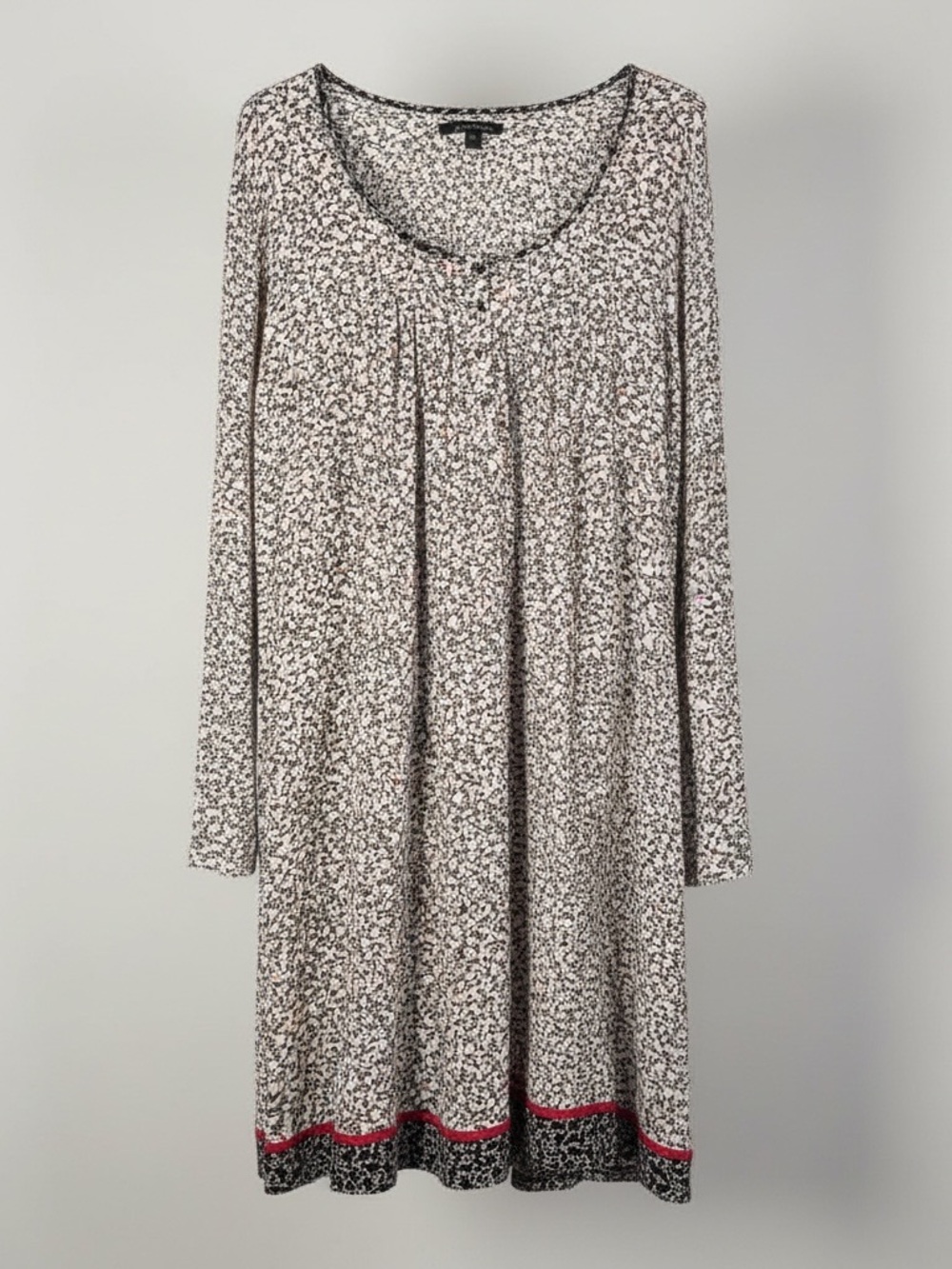 Ellen Tracy Long-Sleeve Neutral Floral Dress with Pink Hem Accents
